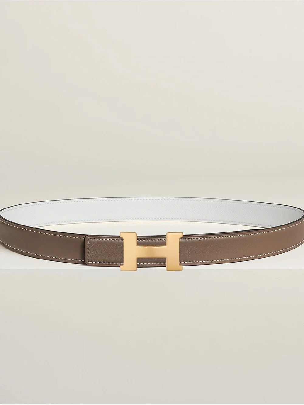 Hermès Mini Constance H belt buckle & Reversible leather strap 24 mm Taupe/blanc